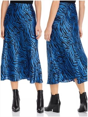 Rebecca Minkoff Davis Zebra-Print Satin Midi Skirt Size 6